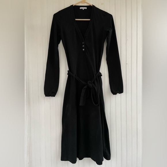 Standard James Perse Black V-neck Henley Long-sleeve Dress Size Small - Picture 1 of 10